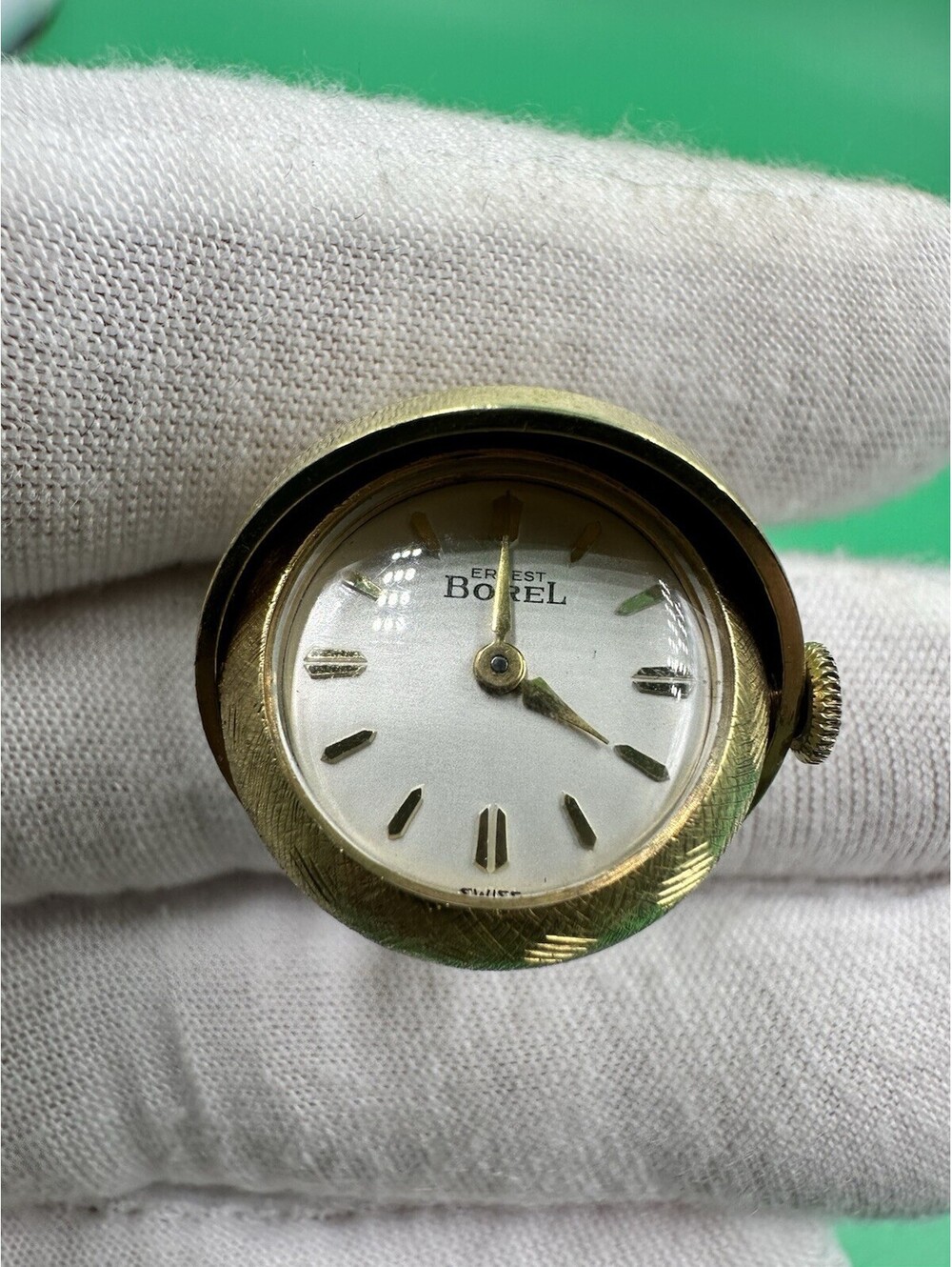 Vintage SWISS ERNEST BOREL BALL SHAPED Gold Tone LADIES WATCH PENDANT 31" CHAIN